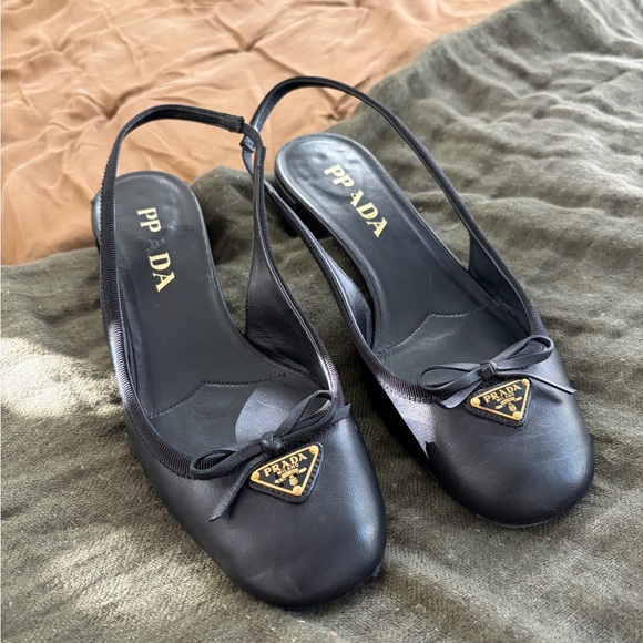 Prada Shoes - Prada Women's Black Bow Slingback Flats